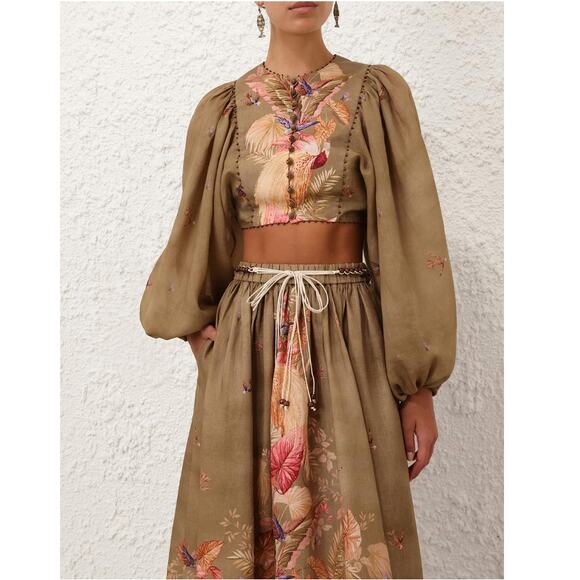 Zimmermann Khaki Palm Floral Ascension Cropped Bodice Size 8 - Picture 1 of 11